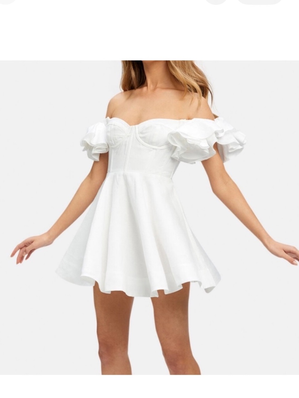 Bardot Pink Off-Shoulder Ruffle Mini Dress Linen Sigma
